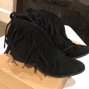 Black suede and fringe ankle boots